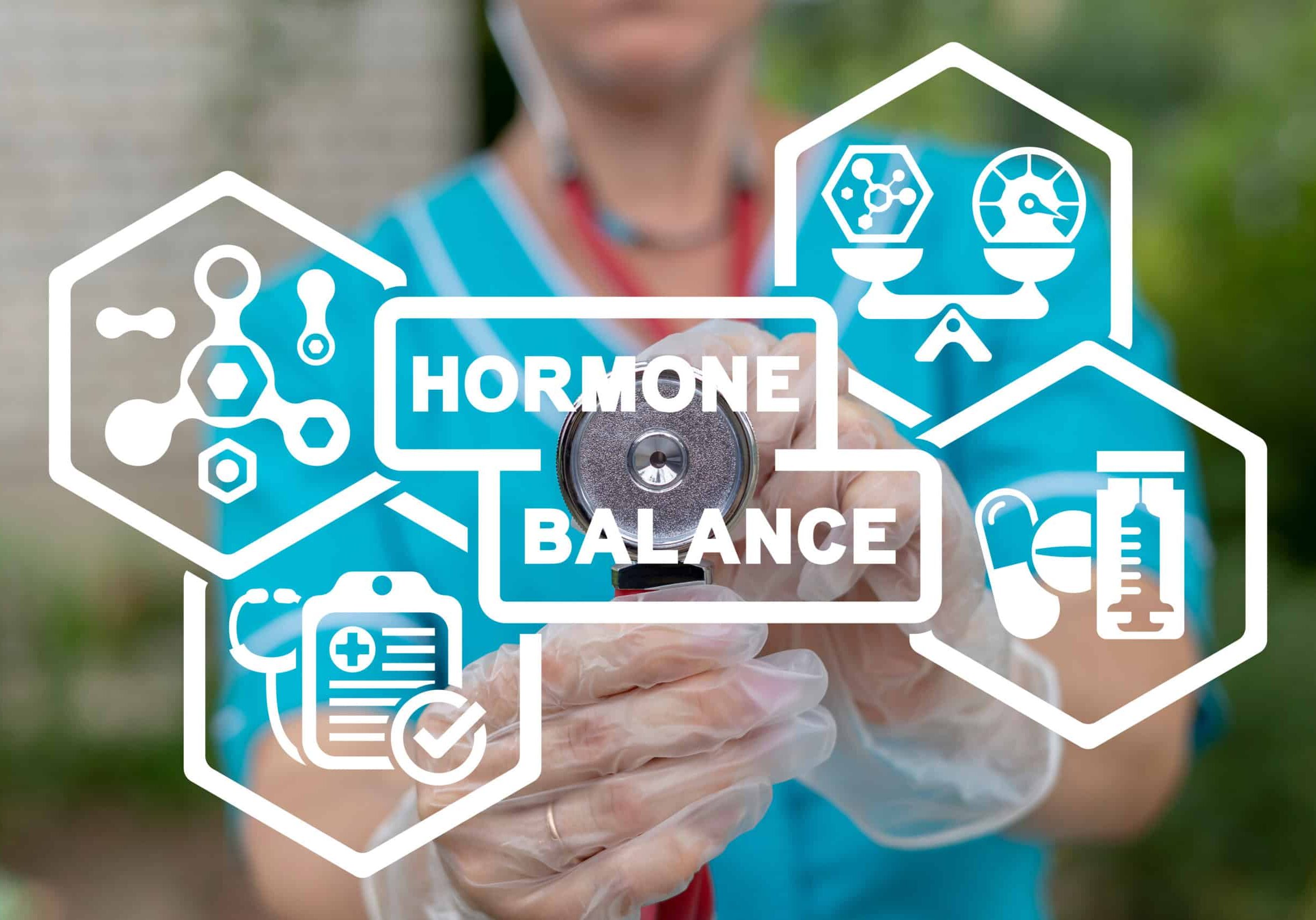 Concept of hormone balance. Medical hormonal therapy. Hormones treatment innovation.